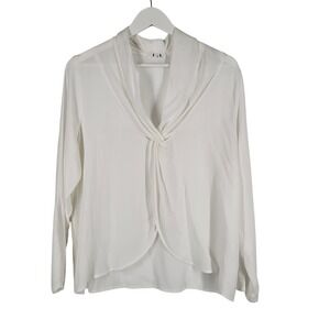 LNA White Long Sleeve Twisted Drape Front Blouse Top Women M Minimal Quiet Lux